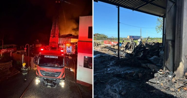 Incêndio de grandes proporções atinge fábrica em Santa Rosa do Sul