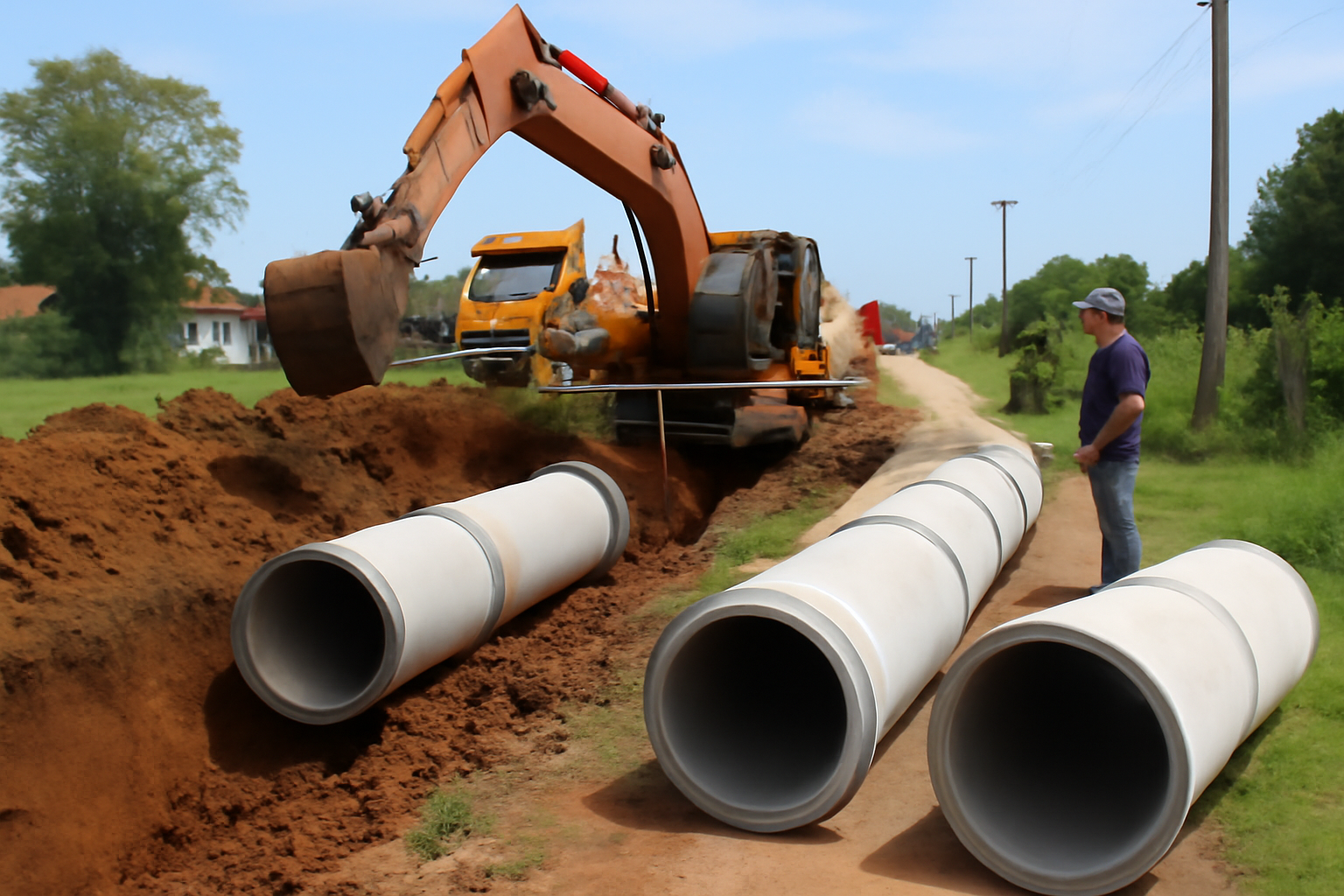 Imagem de capa: prefeitura araranguá inicia tubulação na Estrada Geral Sanga do Marco para melhorar drenagem.