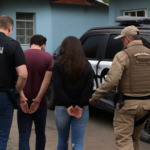 Imagem capa horizontal 16:9 com casal é preso meleiro em Meleiro, ligado à extorsão e drogas.