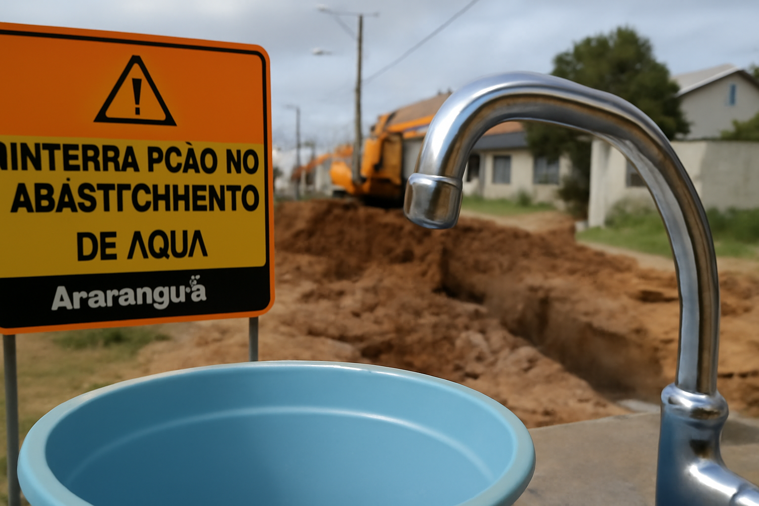 Imagem de interrupção abastecimento água araranguá, com Loteamento Alliance sem fornecimento nesta segunda.