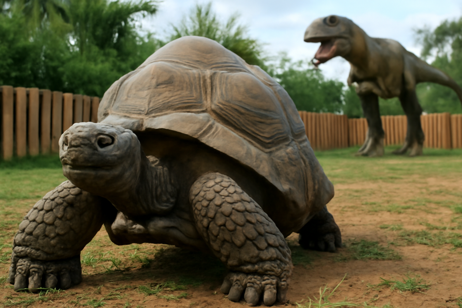 jabuti 27 anos chamado Vovô em destaque na capa, anunciando a atração do Belinzoni Dino Parque em Araranguá.