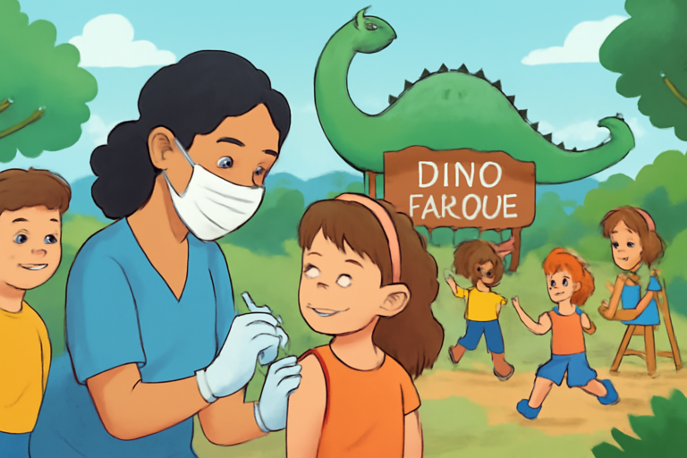 Capa 16:9 mostrando vacinação atividades crianças movimentam no Belinzoni Dino Parque, em Araranguá.