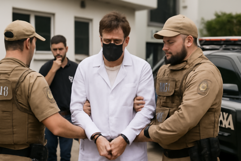 Capa horizontal 16:9 com imagem de médico foragido é detido em Criciúma