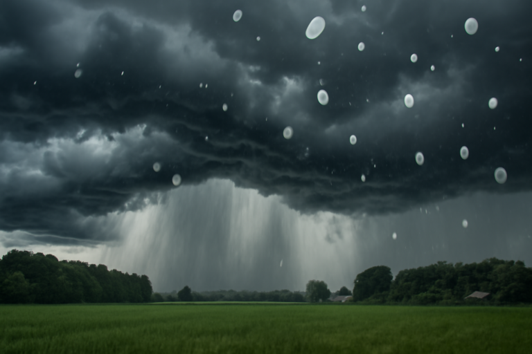 Capa com temporais intensos ameaçam santa Catarina, mostrando chuva forte e granizo sobre a região