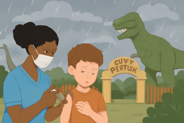 Imagem de capa com a palavra-chave vacinação dino parque araranguá, representando o adiamento por chuva e a divulgação da nova data
