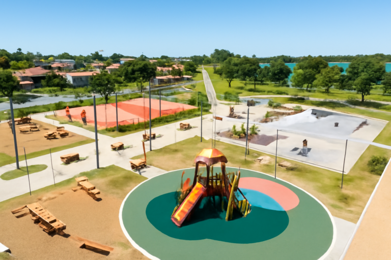 caverazinho araranguá recebe nova: ilustração de praça com opções de esporte e lazer em Araranguá